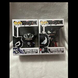 Lot of 2 Venomized Funko Pops! Marvel Iron Man #365 and Rocket #515 NIB